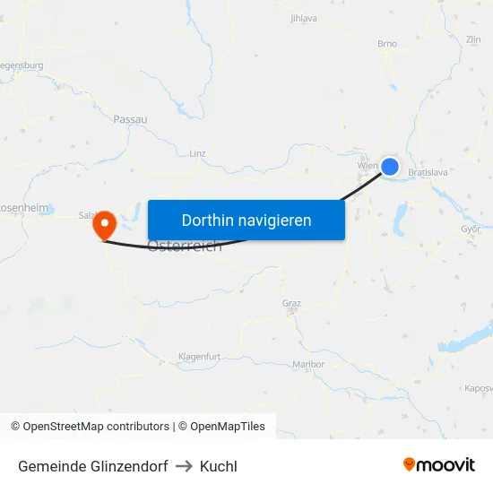 Gemeinde Glinzendorf to Kuchl map