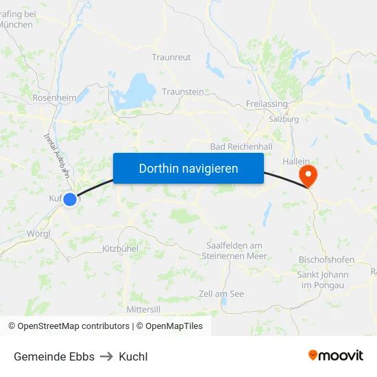 Gemeinde Ebbs to Kuchl map