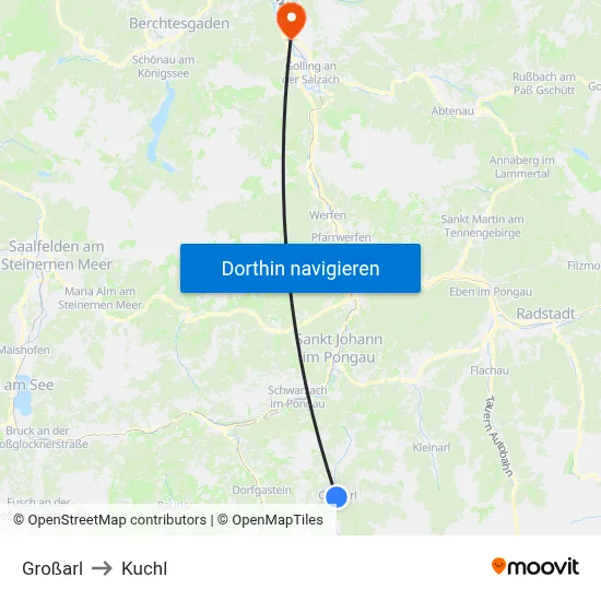 Großarl to Kuchl map
