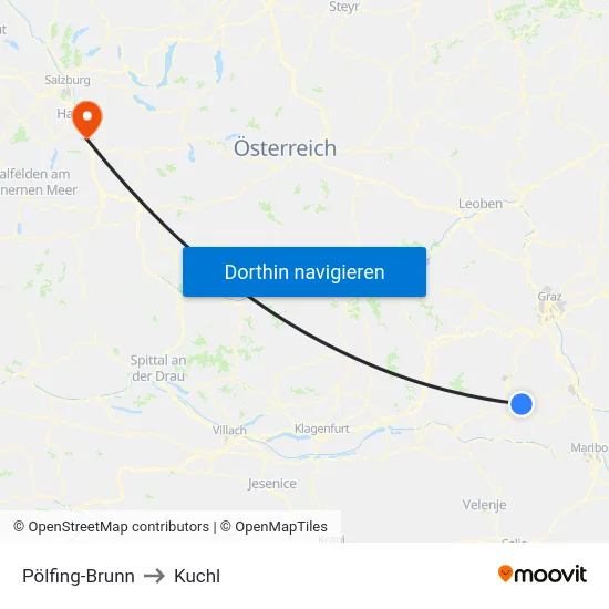 Pölfing-Brunn to Kuchl map