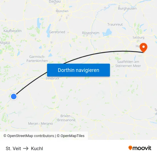 St. Veit to Kuchl map