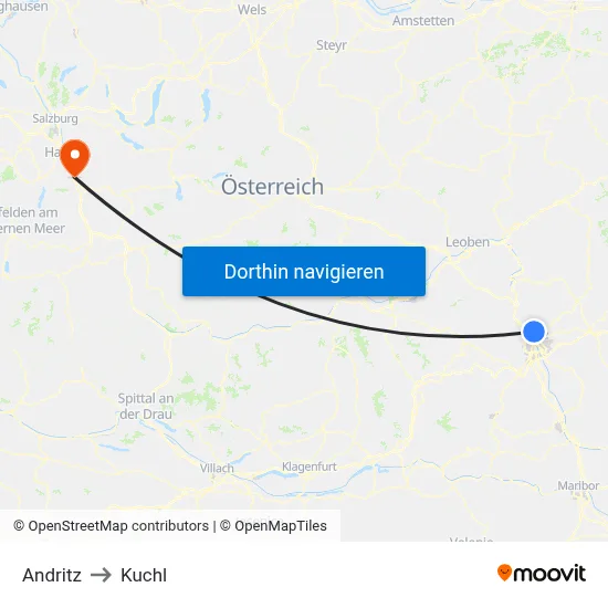 Andritz to Kuchl map