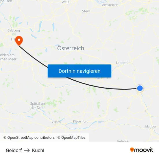 Geidorf to Kuchl map