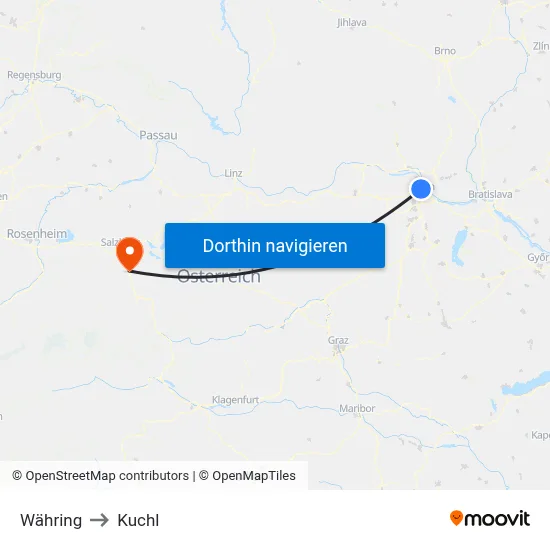 Währing to Kuchl map