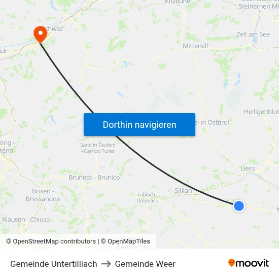 Gemeinde Untertilliach to Gemeinde Weer map