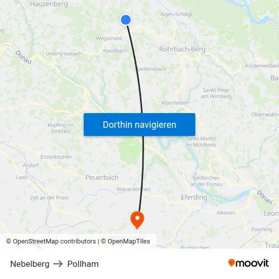 Nebelberg to Pollham map