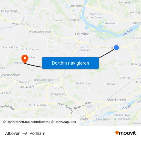 Alkoven to Pollham map