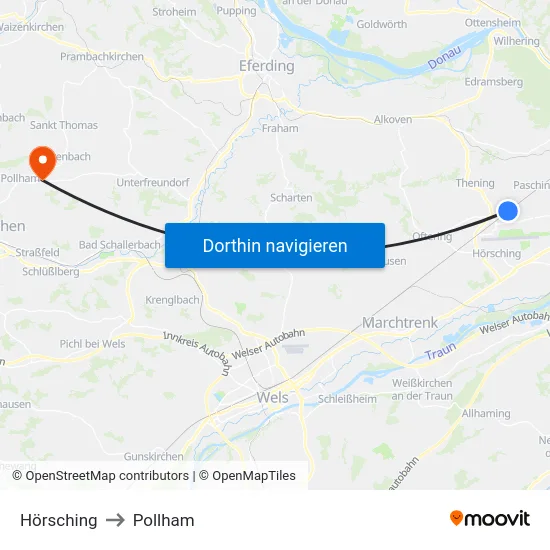 Hörsching to Pollham map