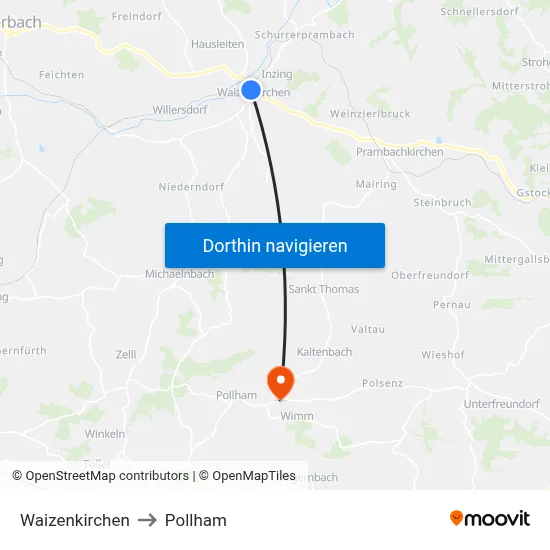 Waizenkirchen to Pollham map