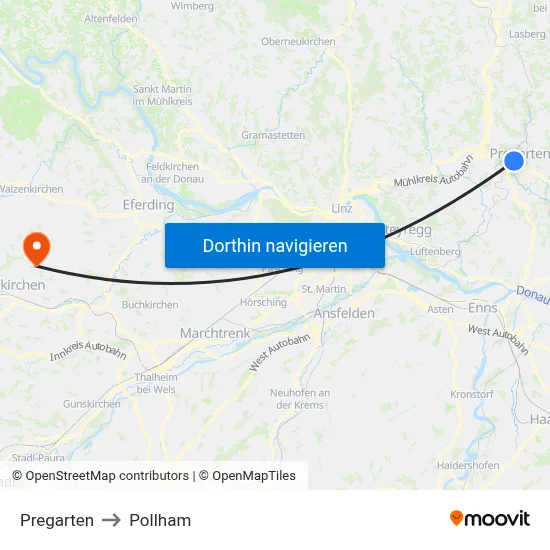 Pregarten to Pollham map