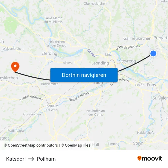 Katsdorf to Pollham map
