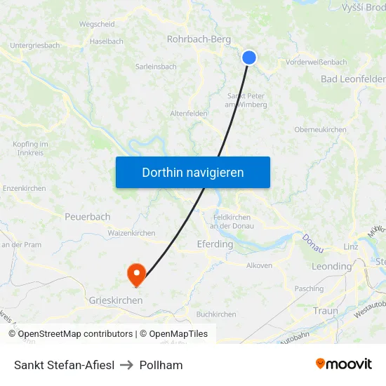 Sankt Stefan-Afiesl to Pollham map