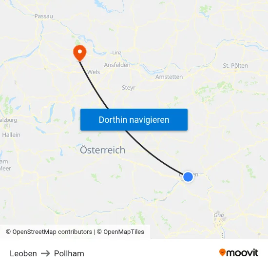 Leoben to Pollham map