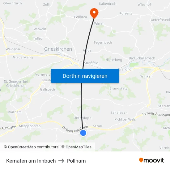 Kematen am Innbach to Pollham map