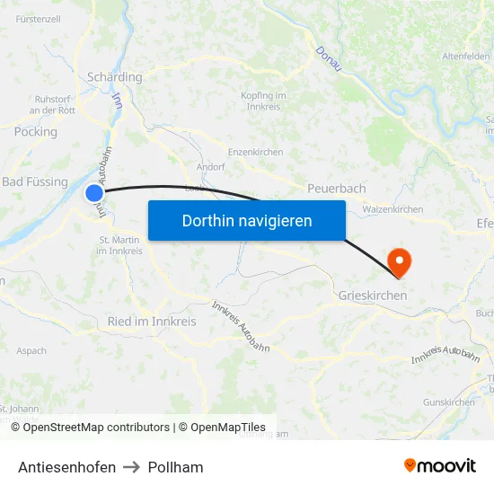 Antiesenhofen to Pollham map