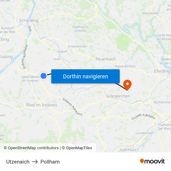 Utzenaich to Pollham map