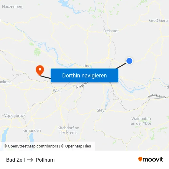 Bad Zell to Pollham map