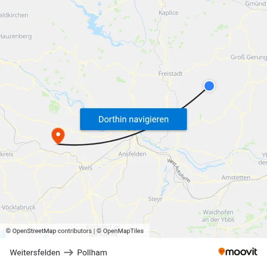 Weitersfelden to Pollham map