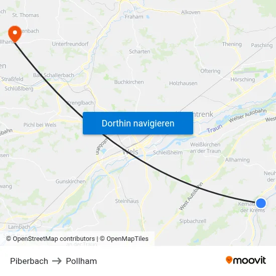 Piberbach to Pollham map