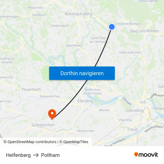 Helfenberg to Pollham map