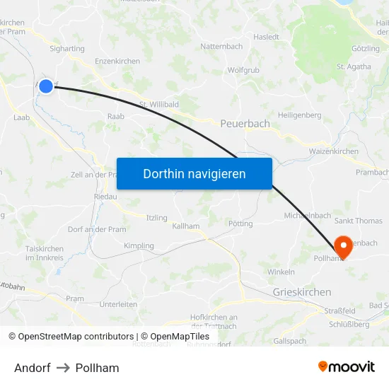 Andorf to Pollham map