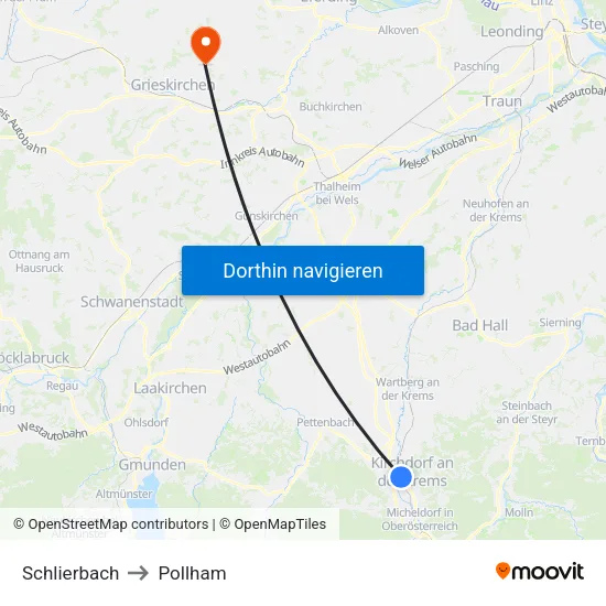 Schlierbach to Pollham map