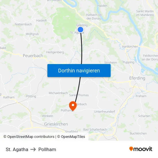 St. Agatha to Pollham map