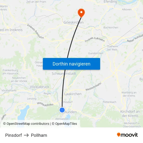 Pinsdorf to Pollham map