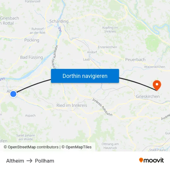 Altheim to Pollham map