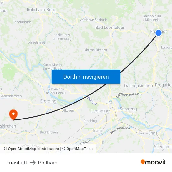 Freistadt to Pollham map