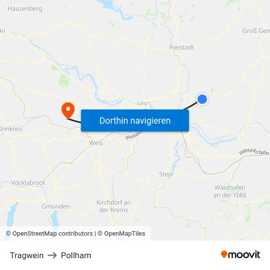 Tragwein to Pollham map