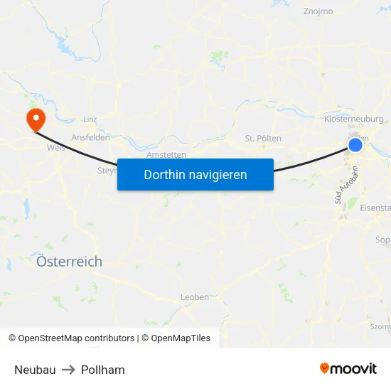 Neubau to Pollham map