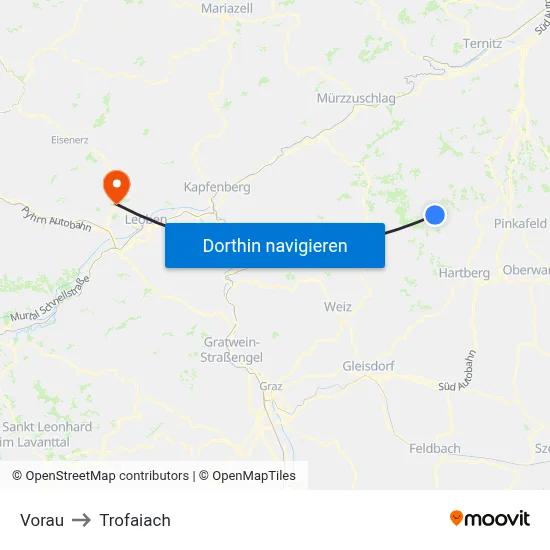 Vorau to Trofaiach map