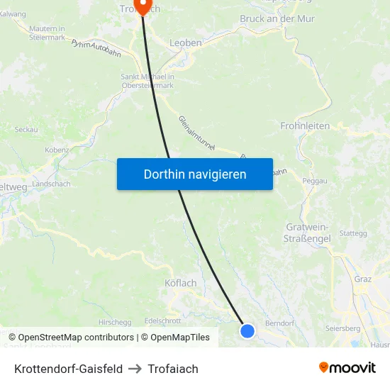 Krottendorf-Gaisfeld to Trofaiach map