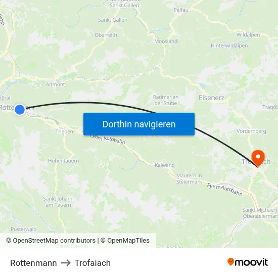 Rottenmann to Trofaiach map