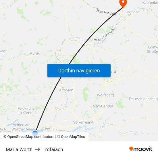 Maria Wörth to Trofaiach map