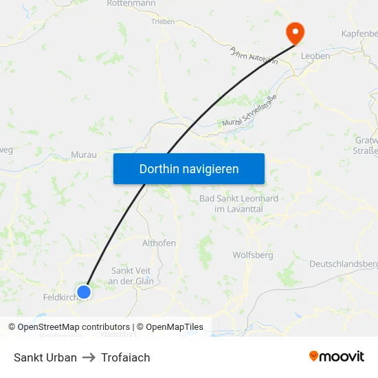 Sankt Urban to Trofaiach map
