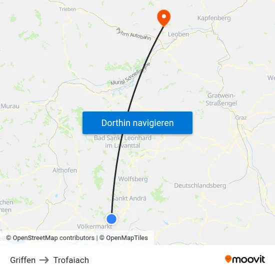 Griffen to Trofaiach map