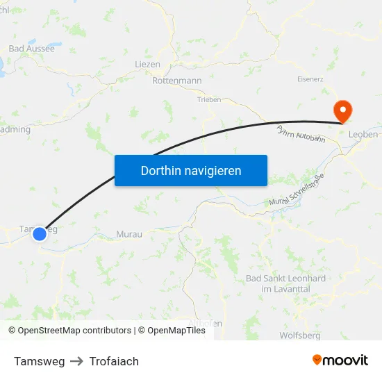 Tamsweg to Trofaiach map
