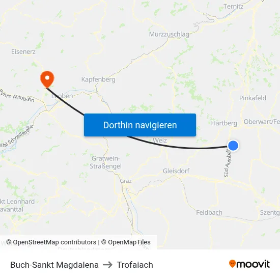 Buch-Sankt Magdalena to Trofaiach map