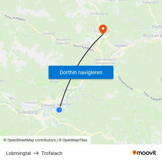 Lobmingtal to Trofaiach map