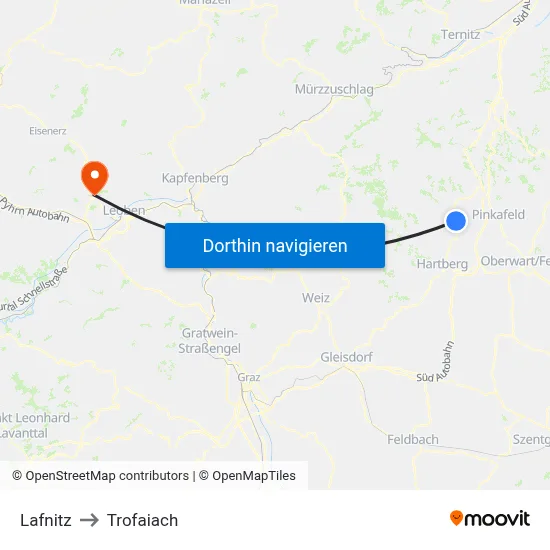 Lafnitz to Trofaiach map