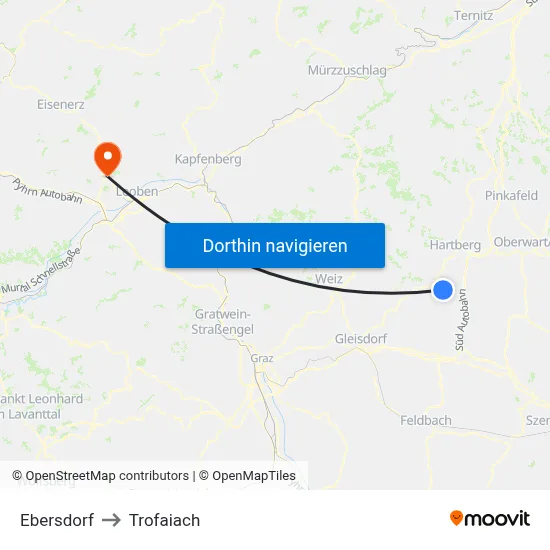 Ebersdorf to Trofaiach map