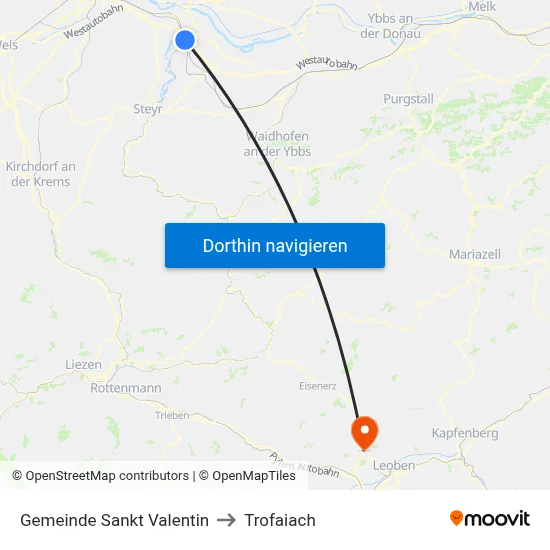 Gemeinde Sankt Valentin to Trofaiach map