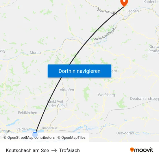 Keutschach am See to Trofaiach map