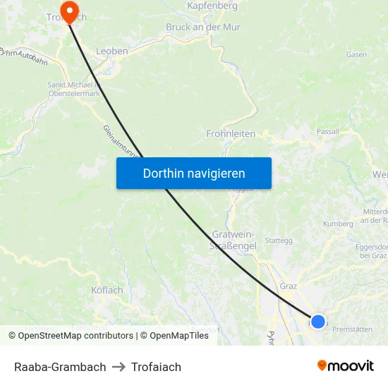 Raaba-Grambach to Trofaiach map