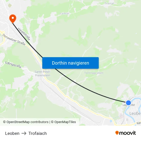 Leoben to Trofaiach map