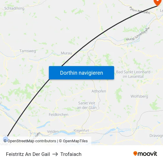 Feistritz An Der Gail to Trofaiach map