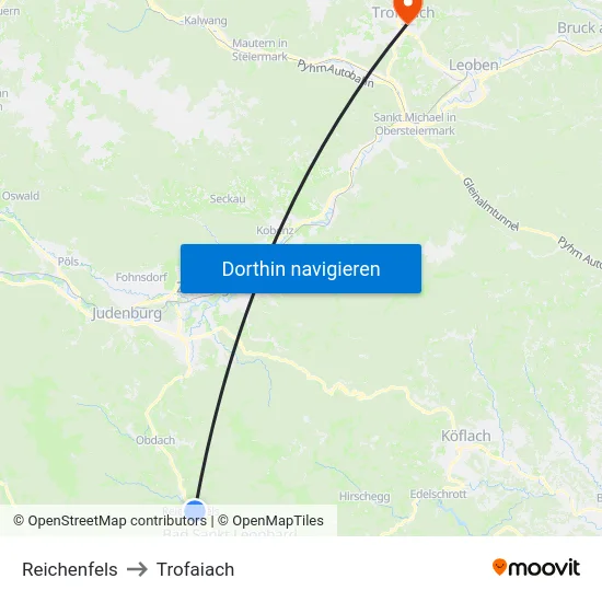Reichenfels to Trofaiach map