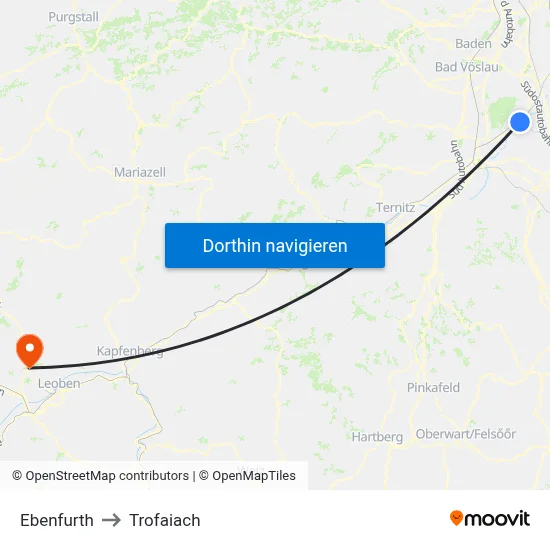 Ebenfurth to Trofaiach map